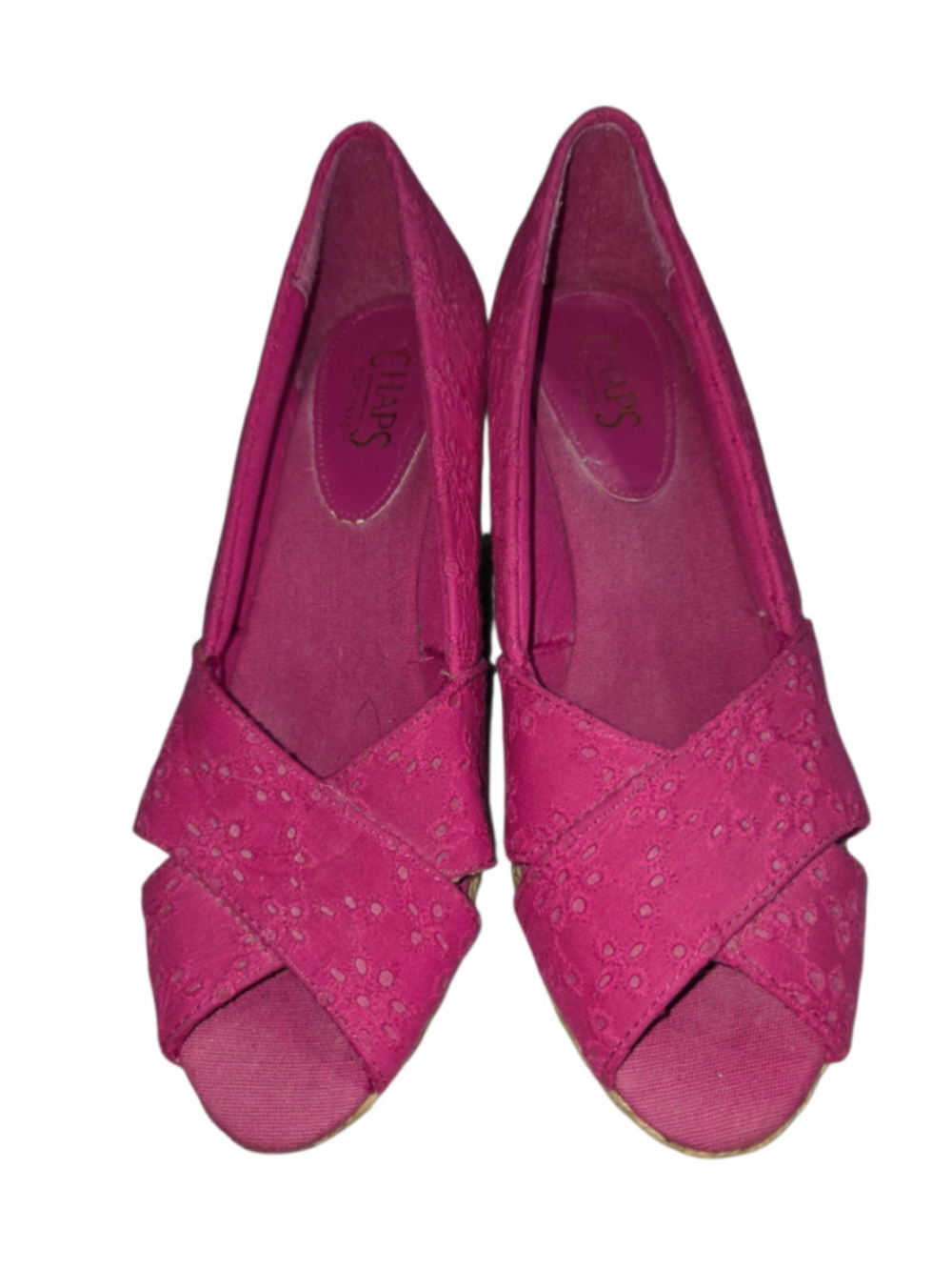 Women's size 9.5 Chaps Dakoda Pink Eyelet Espadrille Wedge Sandals